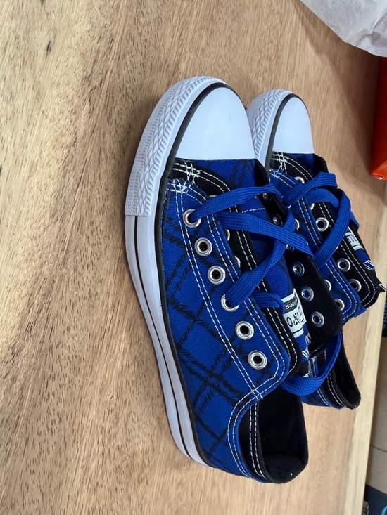 Blue Plaid Canvas Low-Top Sneakers - Picture 4 of 4
